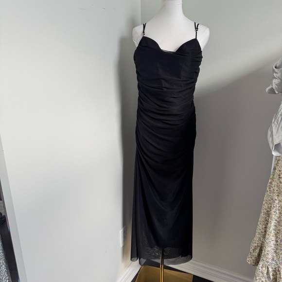 Zara Black Ruched Midi Dress NWT | Cocktail Evening Party Slip XL - Picture 4 of 10